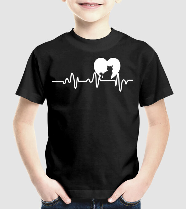 pisică heartbeat model negru pe tricou