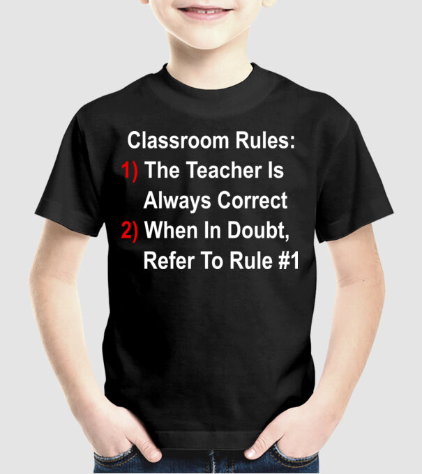Classroom rules model negru pe tricou