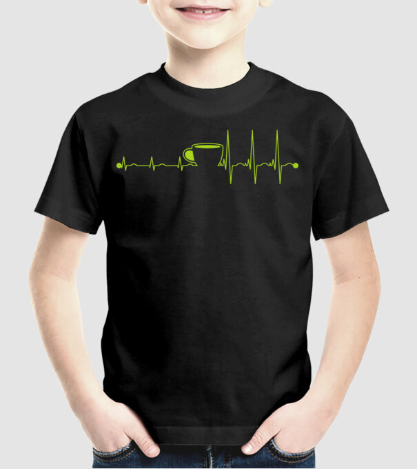 Coffee heartbeat model negru pe tricou