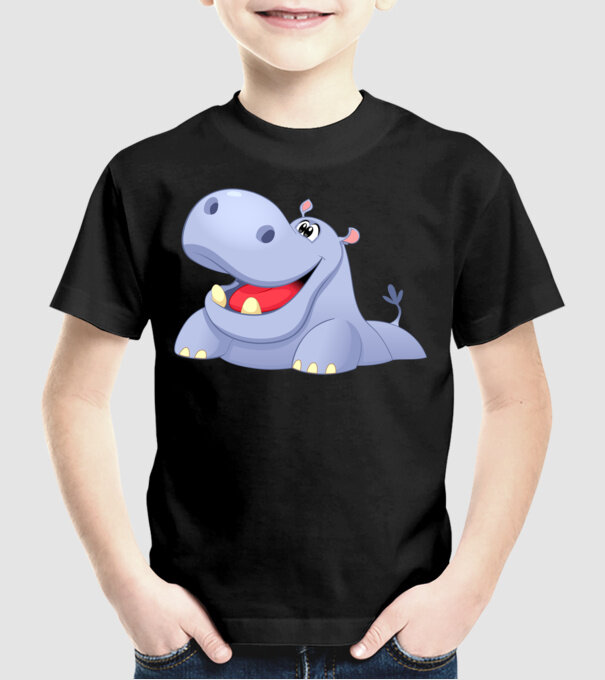 Cute Hippo model negru pe tricou