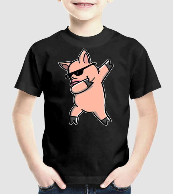 Porc dab model negru pe tricou