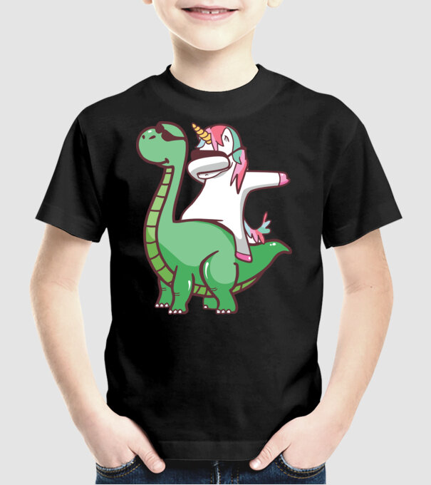 Dinozaur dabunicorn model negru pe tricou