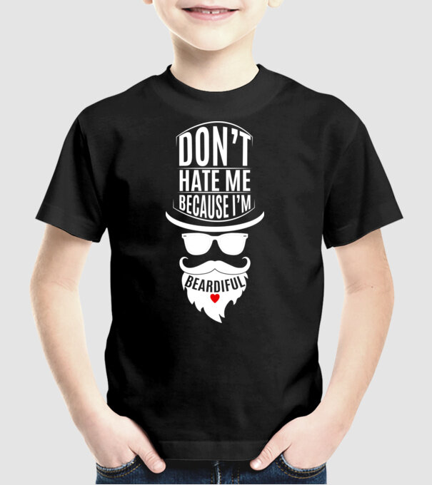 'Don''t hate me because I''m beardiful' model negru pe tricou