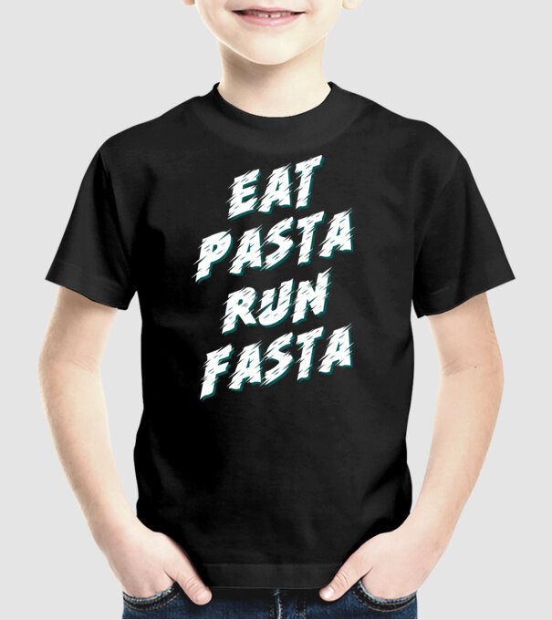 eat pasta run fasta model negru pe tricou