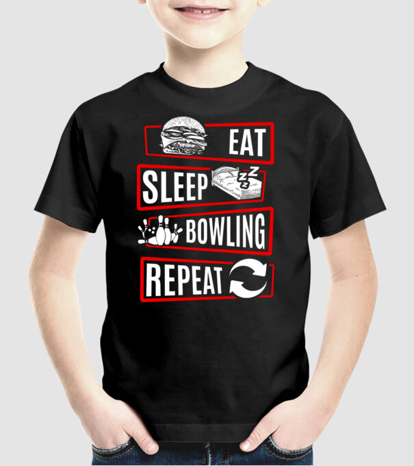 Eat sleep bowling repeat model negru pe tricou