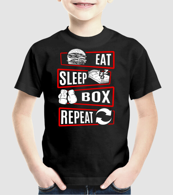 Eat sleep box repeat model negru pe tricou