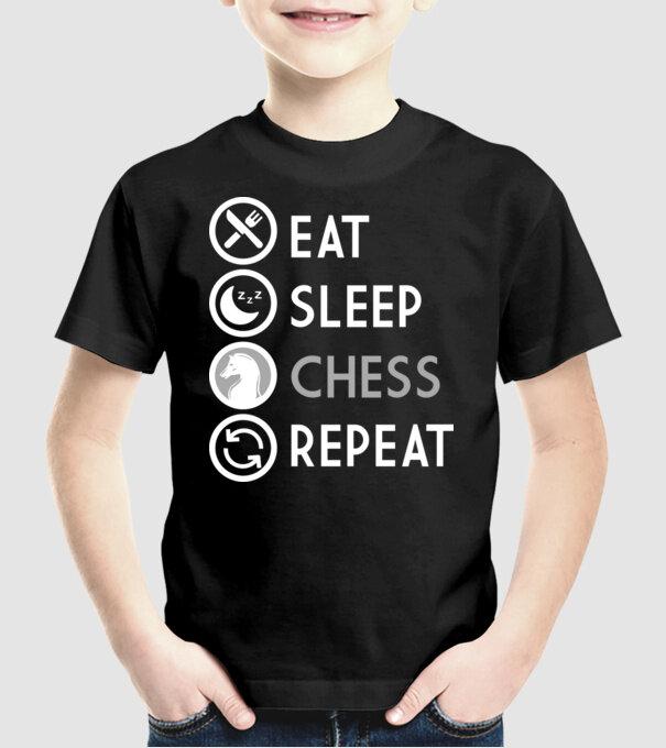 eat sleep chess model negru pe tricou