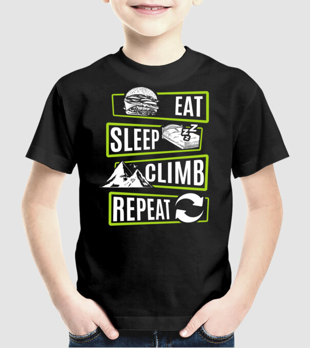 Eat sleep climb repeat model negru pe tricou