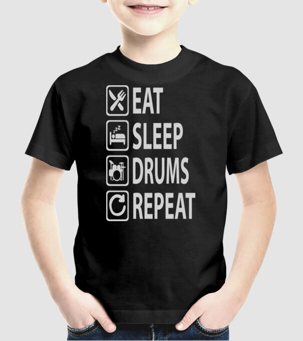 Eat Sleep Drum Repeat model negru pe tricou