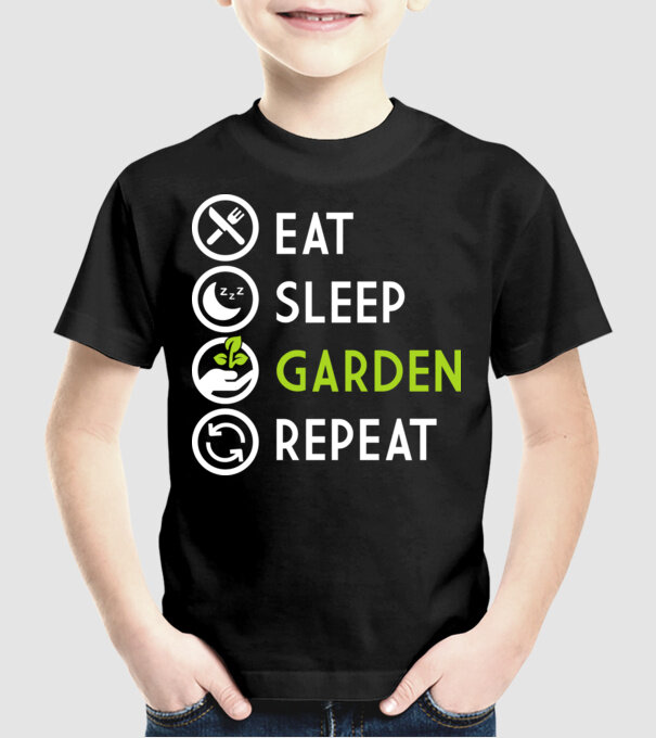 Eat sleep garden repeat model negru pe tricou
