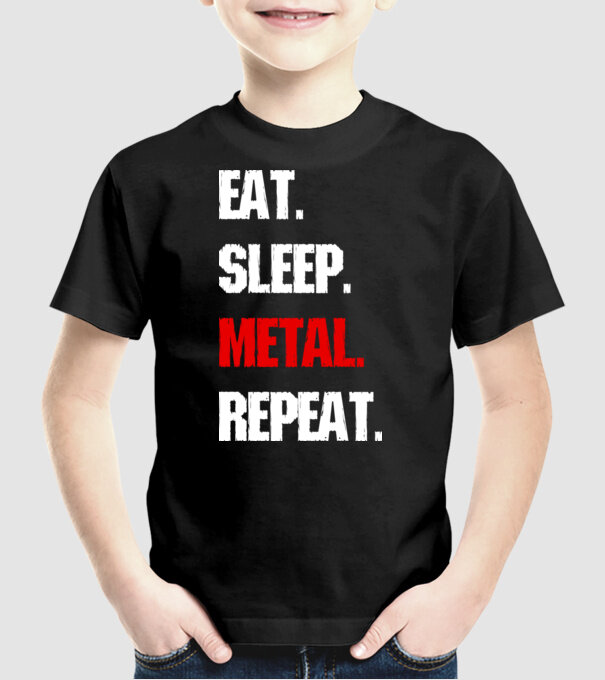Eat sleep METAL repeat model negru pe tricou