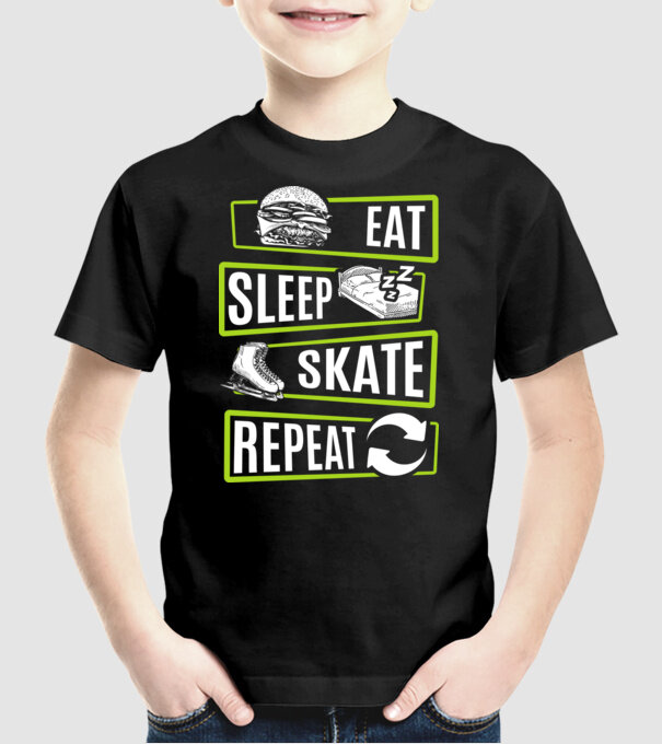 Eat sleep repeat patinaj V2 model negru pe tricou