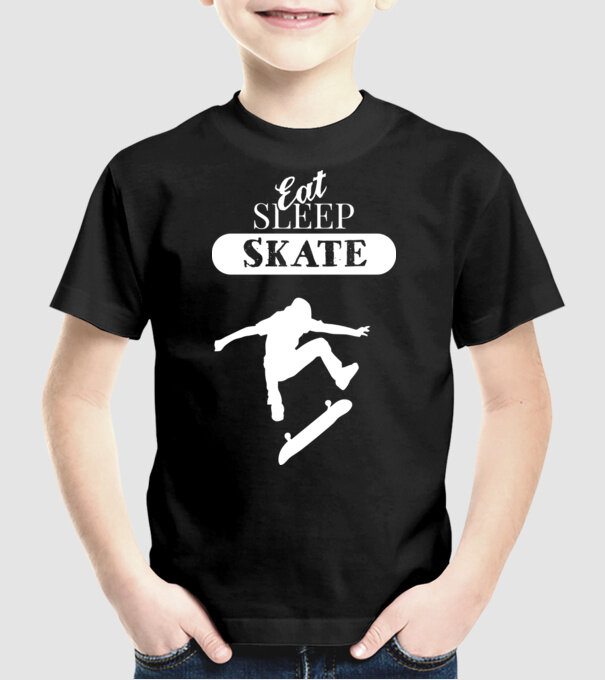 Eat sleep skate man model negru pe tricou