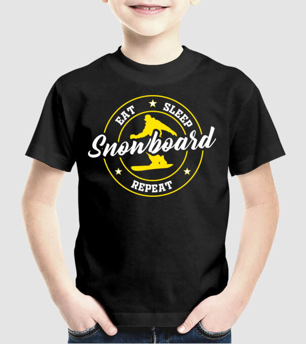 eat sleep snowboard model negru pe tricou