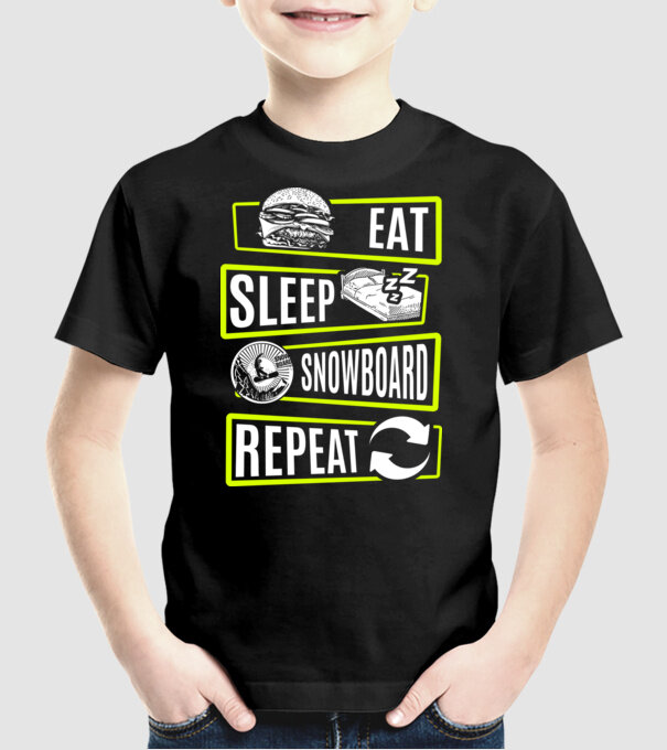 Eat sleep SNOWBOARD repeat V2 model negru pe tricou