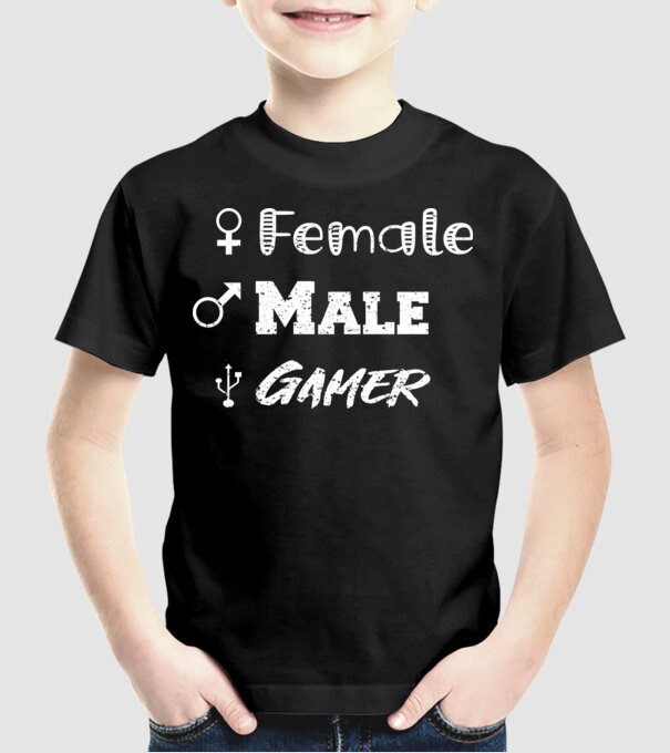 Female Male Gamer model negru pe tricou