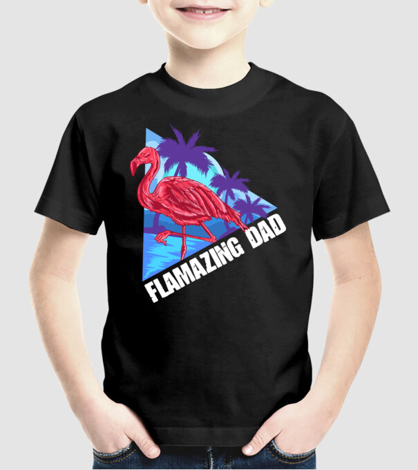 Flamingo dad model negru pe tricou