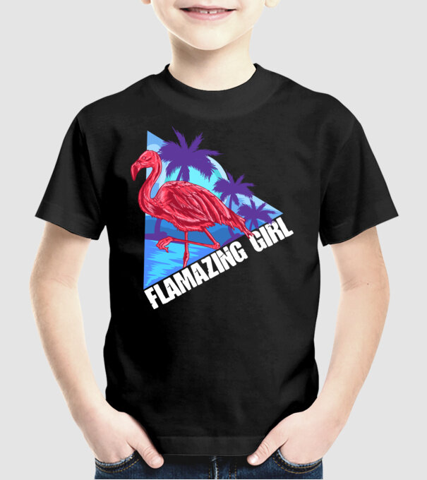 Flamingo girl model negru pe tricou