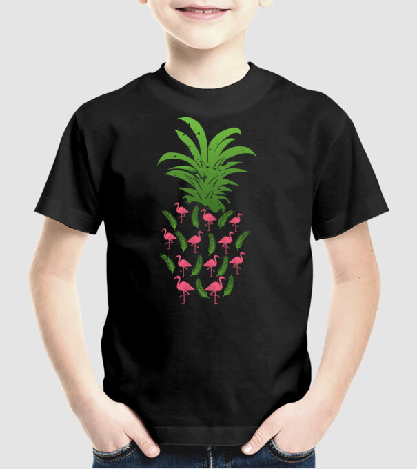 Flamingo ananas model negru pe tricou
