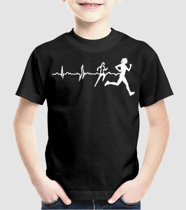 femeie alergătoare ecg model negru pe tricou