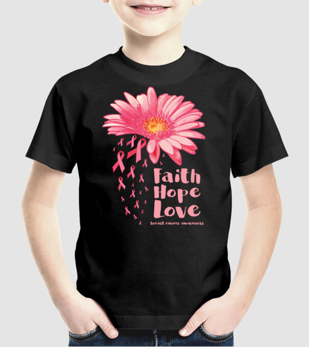 Gerbera faith hope love model negru pe tricou