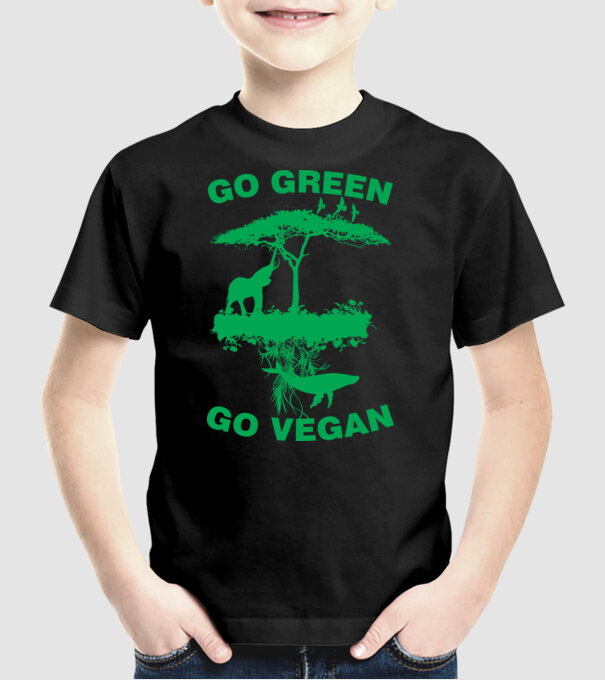 go green go vegan model negru pe tricou