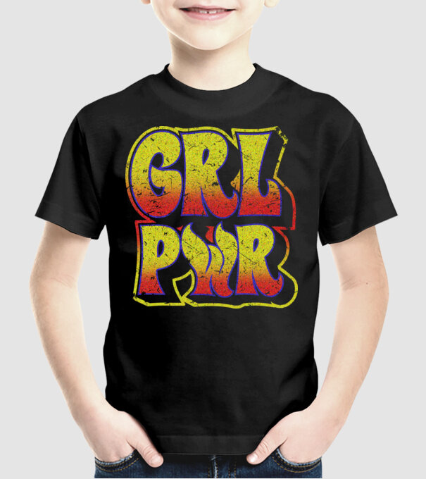 Girl Power retro model negru pe tricou