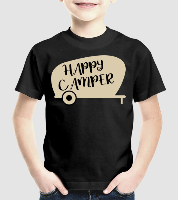 Happy camper text model negru pe tricou