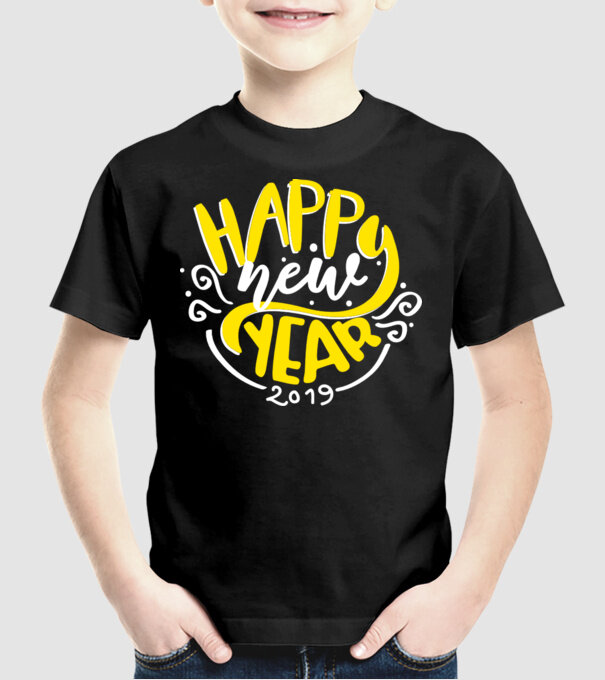 Happy new 2019 model negru pe tricou