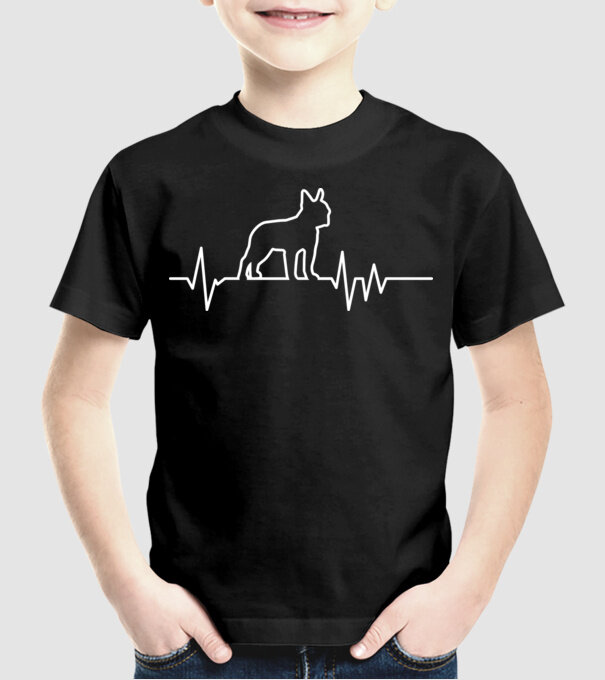 Heartbeat line Boston Terrier model negru pe tricou