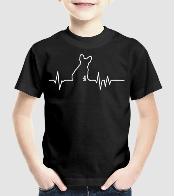Heartbeat line Francia Bulldog model negru pe tricou
