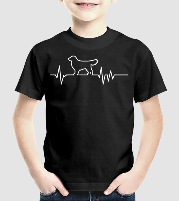 Heartbeat line Golden Retriever model negru pe tricou