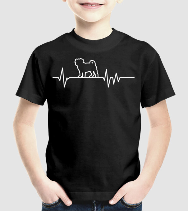 Heartbeat line Mops model negru pe tricou