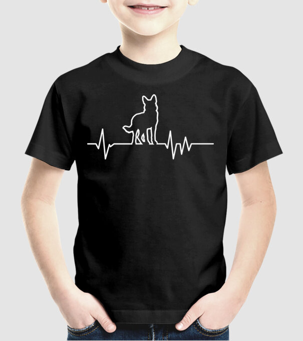 Heartbeat line Ciobănesc german model negru pe tricou