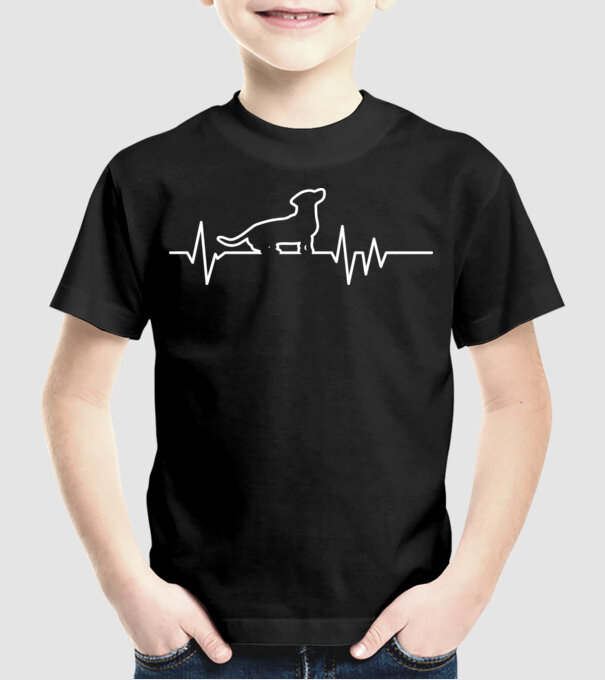 Heartbeat line Teckel model negru pe tricou