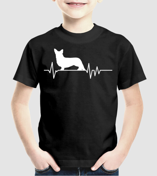 Heartbeat silueta Corgie model negru pe tricou