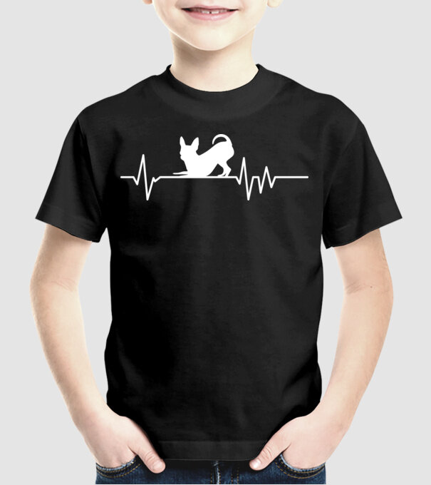 Heartbeat silueta Chihuahua model negru pe tricou