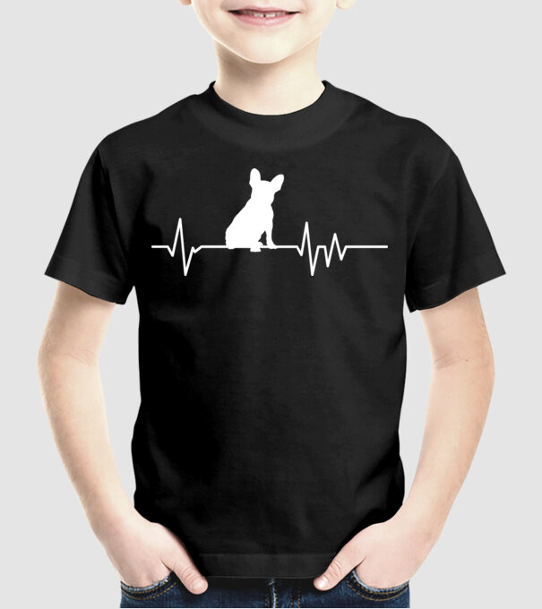 Heartbeat siluetă Bulldog francez model negru pe tricou