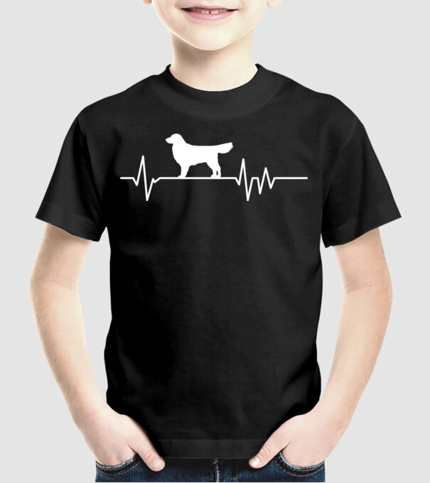 Heartbeat silueta Golden retriever model negru pe tricou