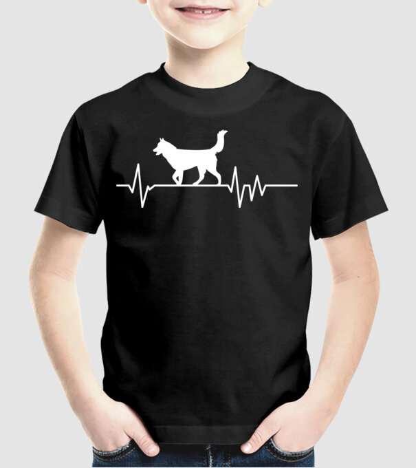 Heartbeat silueta Husky model negru pe tricou