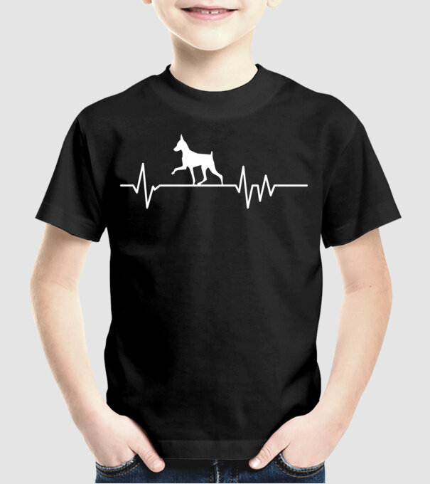 Heartbeat silueta Pinscher model negru pe tricou