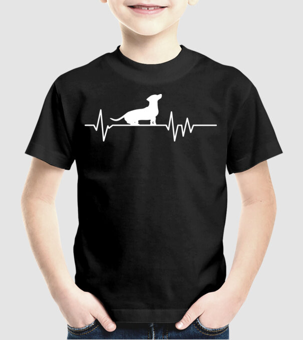 Heartbeat silueta Teckel model negru pe tricou
