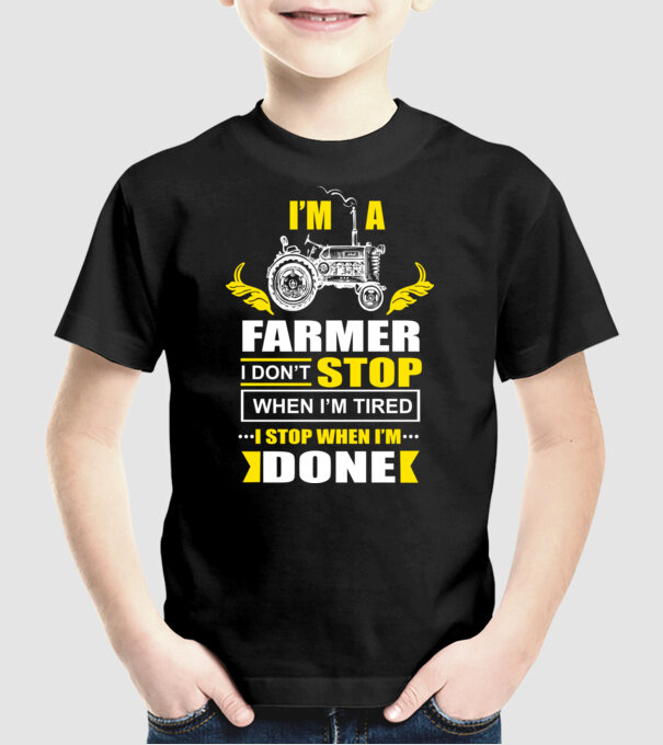 'I''m a farmer, i don''t stop when i''m tired' model negru pe tricou