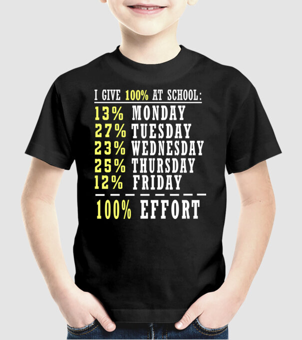 I give 100% at school model negru pe tricou