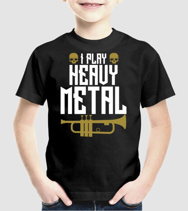 I play heavy metal trumpet model negru pe tricou