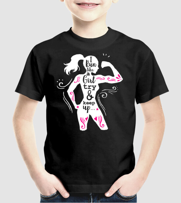 i run like a girl model negru pe tricou