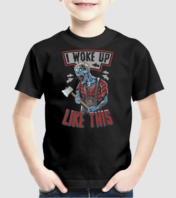 I woke up like this model negru pe tricou