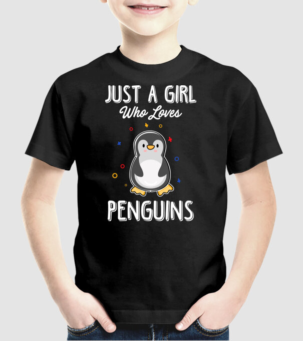 Just a girl who loves Penguins white model negru pe tricou