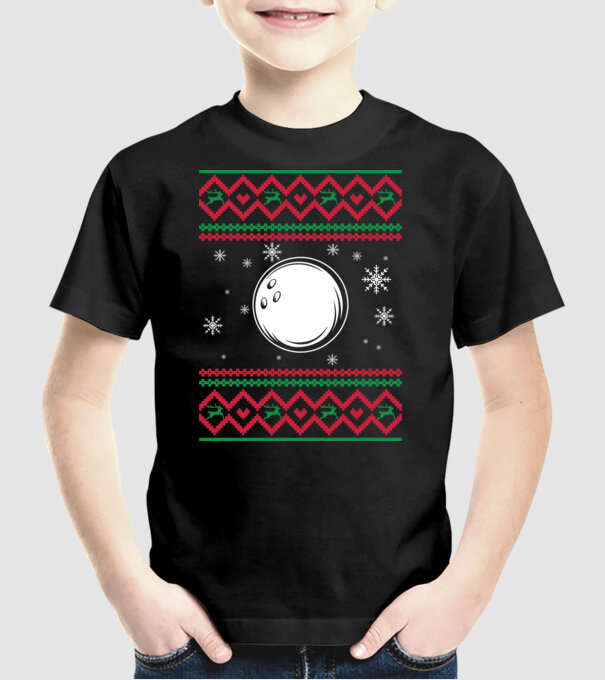 Model tricotat de Crăciun - bowling model negru pe tricou