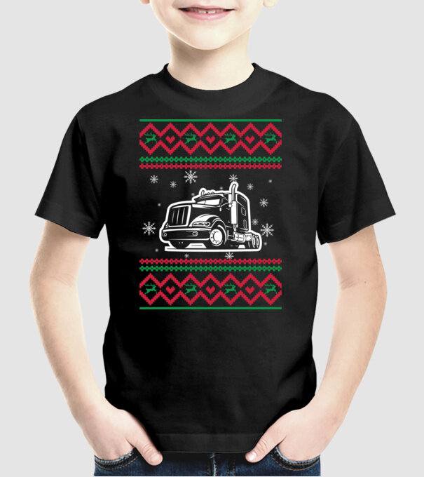 Model tricotat de Crăciun - camion model negru pe tricou